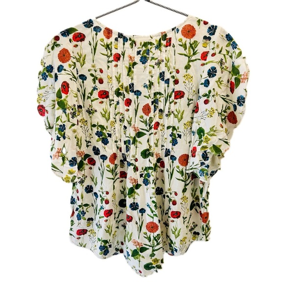 Anthropologie Maeve Maya Flutter Sleeve Top 0 floral white green blue red - Picture 2 of 10